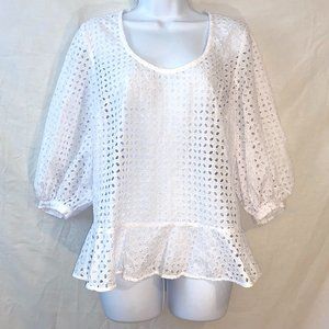 Club Monaco Women's Eyelet Wrap White Chic Flounce Sleeve Top MEDIUM NWT
